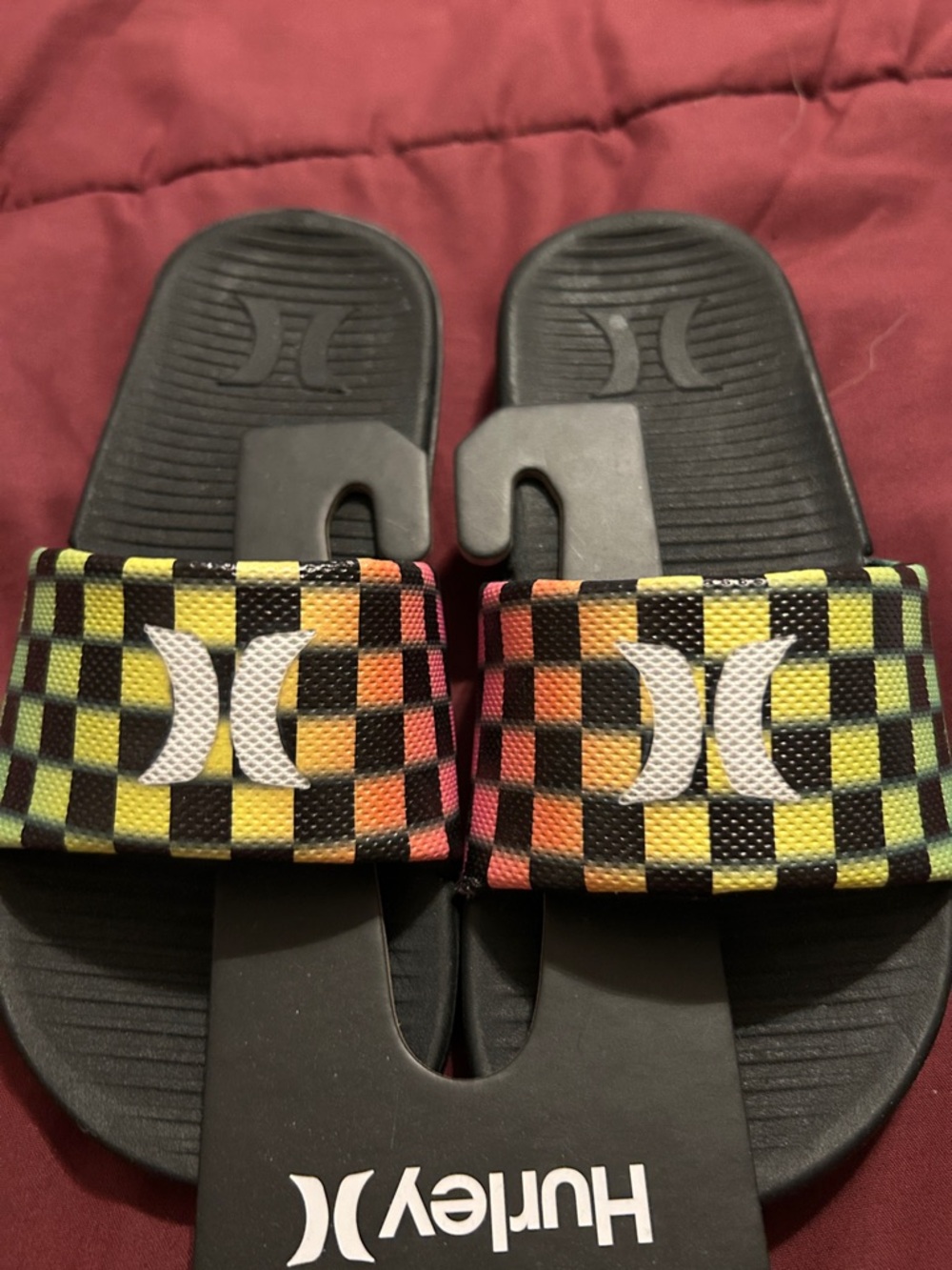 Hurley Kids Checkerboard Slide Sandals in Yellow and Orange
